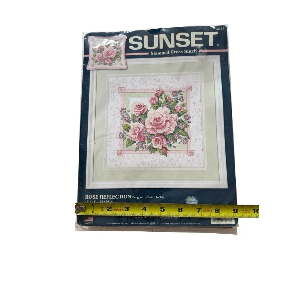 Sunset Stamped Cross Stitch Kit - Rose Reflection - NIP pillow or picture floral